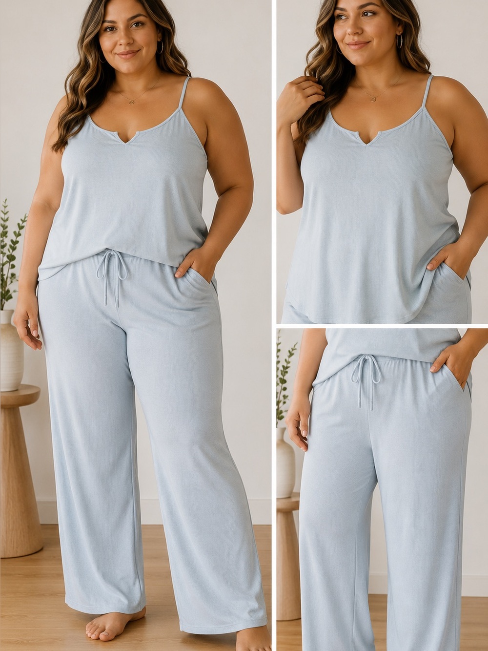 Athleta Wind Down 2X Sleep Cami Top Womens Light Blue Waffle Knit Loungwear Tank